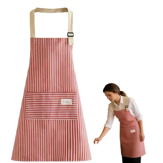 Sumneo 2er-Set Damen-Schürzen mit Streifenmuster, Küchenschürzen mit Taschen und verstellbaren Trägern für Kochen, Backen, Haushalt, Restaurant, Cafe & Kirche - Einheitsgröße