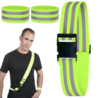 Seasboes Reflexgürtel Set, Reflektorband, Hohe Sichtbarkeit Reflektoren Gurt, Reflektierende Armbänder für Läufer, Reflektorband mit Klettverschluss für Radfahren, Wandern, Joggen, Wandern (1)