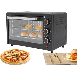 22L Minibackofen, Klein mini Backofen mit Umluft, 60 Min Timer, Temperaturen von 120°C-250°C, Ist spülmaschinenfest, zum Grillen & Aufbacken, 1000 W, 42 x 25 x 37cm(Schwarz)