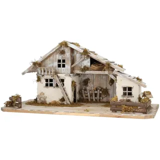 Krippenstall „Weihnachtszauber“, aus Holz und echtem Mauerwerk