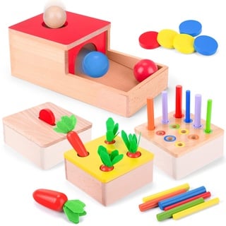 LZDMY Holzspielzeug ab 1 Jahr | 4 in 1 Montessori Spielzeug Baby Motorikspielzeug ab 10 Monate Jungen Mädchen Objektpermanenz Sortierspiel Holzpuzzle für Kinder Ostern Weihnacht Geburtztag New Jahr Geschenk