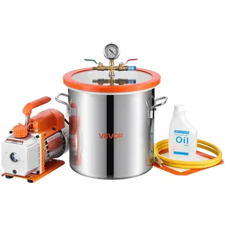 Vevor Vakuumpumpe mit 11,4 L Vakuumkammer, 3,5 CFM 99 L/min, 1-stufige Unterdruckpumpe 180 W, Vacuum Pump Kit, 1,5 m Schlauch, zur Stabilisierung von Holz und Entgasung von Silikonharz