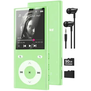 90GB MP3 Player Bluetooth 5.3, Musik Player 2 TF-Kartensteckplätzen | 2,4" Farbbildschirm, Touch-Tasten, MP3 Player Kinder mit Lautsprecher, Unterstützung bis zu 256 GB (Grün)