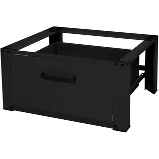 ML-Design Waschmaschinen Untergestell mit Schublade 63x54cm Stahl Schwarz 150kg, Waschmaschinen-unterschrank, Stabiler Waschmaschinensockel, H=31,5cm Podest Erhöhung Unterbau Trockner/kühlschrank