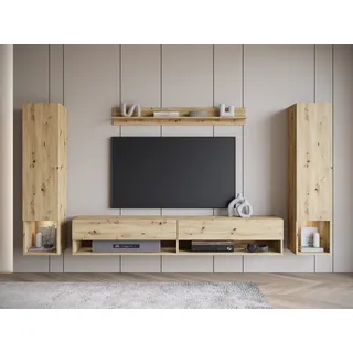 Home Affaire Wohnwand HOME AFFAIRE "AMADEO II", braun (eichefarben artisan, eichefarben artisan), B:260cm H:130cm T:32,5cm, Kastenmöbel-Sets, Wohnwand, Vitrine Türanschlag links/rechts wechselbar, Hängeversion