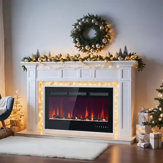 MERAX Elektrokamin Kamin Heizung Wandkamin BK-10 900/1800 Watt, verstellbarer Thermostat 12 wählbare LED Farben, inkl.Fernbedienung und Touchscreen - Schwarz