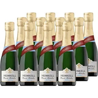 Henkell 0,0% Alkoholfrei (24 x0,2 l) – Prickelnder Schaumwein mit feinen Aromen von Birne, Apfel und Pfirsich, vegan, mit Naturkork, Piccolo
