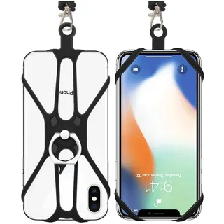 Kinizuxi 2 Stück Handy Lanyard mit Ring, Silikon Kettenglied Universal zum Umhängen für iPhone, Samsung, Huawei und mehr (Schwarz) - 425mm (16.73inch) length