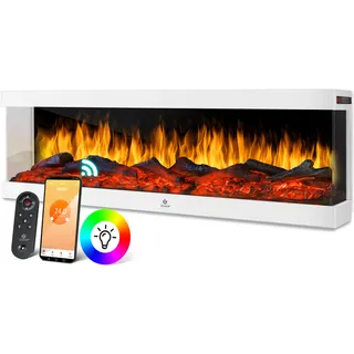 Kesser KESSER® Elektrokamin 3D Wandkamin Elektrischer Kamin mit Heizung 9 Farbmodi LED Flammeneffekt, 900/1800 W Kaminofen Wand und Einbaukamin Wandmontage Heizung App-Funktion Fernbedienung