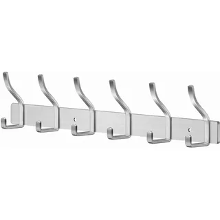 MEIJO Garderobenhaken Edelstahl Hakenleiste Garderobe Garderobenleiste Silber Kleiderhaken Wand mit 6 Haken Wandhaken garderobe für Schlafzimmer Bad Küche Kleiderständer (Silber, 6 Haken)