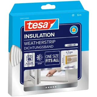 tesa INSULATION Dichtungsband Premium - 6 m x 9 mm x 7 mm - Transparent | Selbstklebende Silikondichtung zum Isolieren von Spalten an Fenstern und Türen - gegen Kälte, Hitze, Lärm und Feuchtigkeit