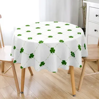 Hiseng Runde Gedruckte Tischdecke, 3D Grün Glücksklee Druck Wasserdicht Antifouling Abwaschbar Polyester Tischtuch, Outdoor Garten Küche Multifunktionale Tischdecke (Gitter,120cm)