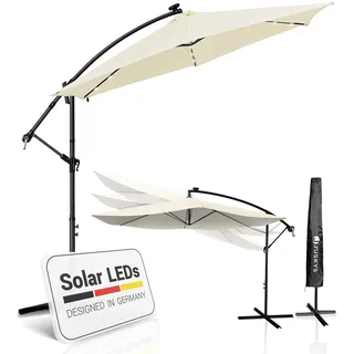 Juskys LED Ampelschirm Brazil Ø 300 cm Creme inkl. Kurbel und Ständer