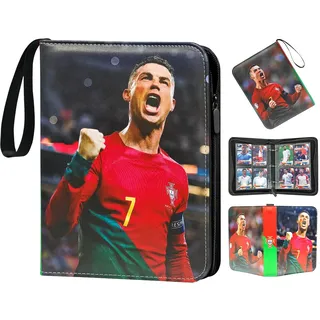 COQOYO Fußball Sammelalbum 4 Taschen Fussball Sammelkarten Album mit Reißverschluss Tragegriff und 50 Hüllen, 400 Karten Sammelmappe Sammelheft Sammelbuch, Sport Karten Heft Mappe Buch Ordner