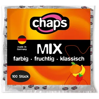 Chaps Kondome Mix Sortiment – Kondome 100 Stück in 5 verschiedenen fruchtigen Sorten für Abwechslung & Spaß, gefühlsechtes Kondom aromatisiert – dermatologisch getestet, Made in Germany