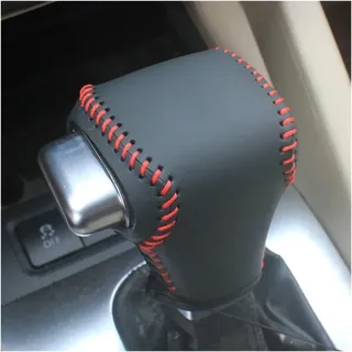 Für VW Für Golf 6 Für Passat Für Tiguan Für Touran Automatische Schaltknauf Fall Schwarz Leder Auto Getriebe Kopf Schaltkragen Abdeckung Gang Hebel Schalthebelknauf(Black with Red)