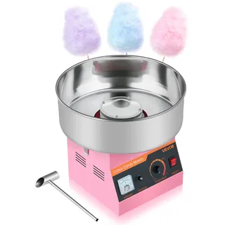 Vevor Zuckerwattemaschine 1000 W elektrische Zuckerwattegeräte mit 38 cm Edelstahlschüssel und Zuckerlöffel, macht Zuckerwatten für Geburtstage zu Hause Familienfeiern, 3500 U/min Pink