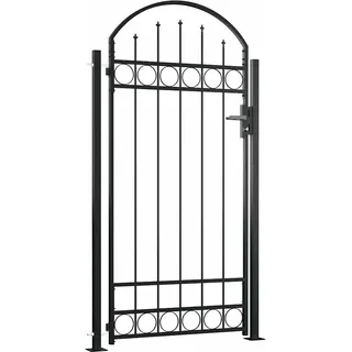 vidaXL Zauntor mit gewölbter Spitze und 2 Pfosten 105x204 cm Schwarz