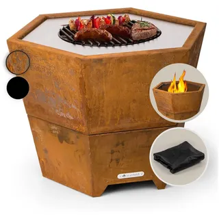 blumfeldt Feuerschale Hekla, (Set, Set), Garten Grill Tisch Funkenschutz Feuerkorb Feuerstelle Outdoor braun