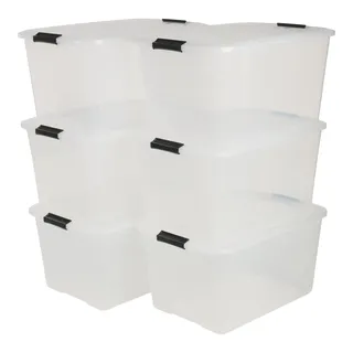 Iris Ohyama Aufbewahrungsbox mit Deckel, 45L, 6er-Set, Transparent, Schnappverschlüsse mit Griffen, Stapelbar, Stark & Langlebig, Für Kleidung, Garage, Zuhause, Büro, Plastikbox, Lagerung TB-45