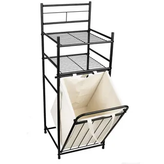 Sendez Badregal mit Wäschekorb aus Metall Wäscheregal Wäschesammler Wäschebehälter schwarz