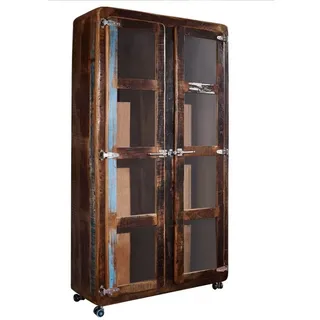 Massivmoebel24 Vitrine Altholz 100 x 40 x 180 cm Mehrfarbig