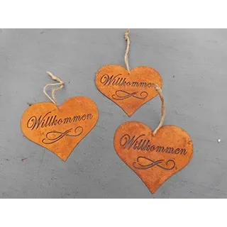 Eisenschilder Herzlich Willkommen z. Hängen 3er Set Eisen Rost