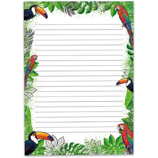 Buntes Motiv Briefpapier Schreibblock liniert für Mädchen Kinder Schule Tropen Blumen (1 Block A4 mit 25 Blättern)