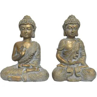 Decoris Buddha Figur sitzend 31cm x 1 Stück Sortiert - Keramik Buddha Statue für Garten wetterfest - Große Buddhafigur als japanische Zen Deko Gartenfigur - Gartendeko & Dekofiguren - Gold