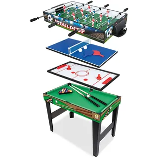 Teorema Giocattoli - 4 in 1 Spieltisch aus Holz, Tischfußball, Tischtennis, Air Hockey, Billard, Maße 96 x 86 x 68, 67359