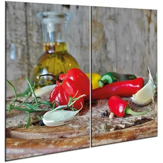 decorwelt |Herdabdeckplatte Glas Set 2x30x52 cm Ceranfeld Abdeckung Spritzschutz Abdeckplatte rutschfest Ceranfeldabdeckung Rot Paprika