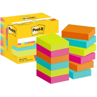 Post-it Notes Poptimistic Collection, 12 Blöcke, 100 Blatt pro Block, 38 mm x 51 mm, Pink, Grün, Blau, Orange