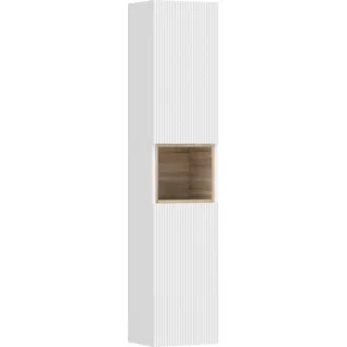 HOMCOM Badezimmerschrank schmaler Badschrank, Hochschrank mit 2 geriffelten Soft-Close-Türen, offenem Fach und verstellbaren Regalen, Nischenschrank für Badezimmer, Küche, 30 x 24 x 140 cm, Weiß   Aosom