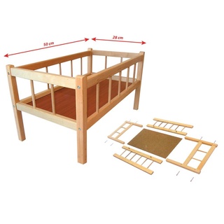 Rappa 112094 Großes Puppenbett aus Holz Naturholz - 50 cm Länge - Leichter Zusammenbau