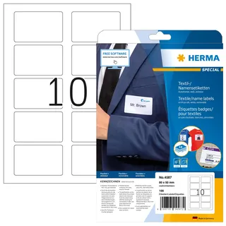 Herma Namensetiketten 4587 Weiß 80 x 50 mm 10 Blatt 100 Etiketten