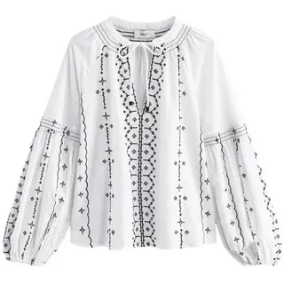 Next Langarmbluse Langärmelige Boho-Bluse mit Kontraststickerei (1-tlg) schwarz 38 (GB: 10)