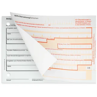 SEPA Überweisungsformular Zahlschein 100 Stück 2-fach selbstdurchschreibend 326211