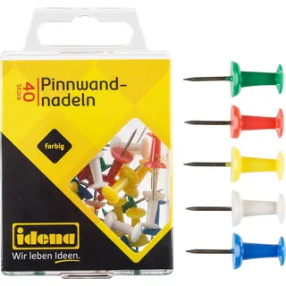 IDENA 334032 - Pinnwandnadeln, 40 Stück, farbig sortiert, für Pinnwände aus Kork