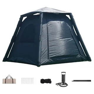 Aufblasbare Zelt, Campingzelt mit Pumpe, 2/4/6/8 Personen Zelte für Camping Wasserdicht Big Air Haus Zelt mit Mesh Fenster Einfache Einrichtung Glamping aufblasen Zelte mit große Apsis,Schwarz