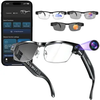 AI brille mit kamera Blaulichtfilter, 1200P HD-Auflösung Bluetooth Smart Glasses Sprachübersetzung ki Brille mit Kamera Videoaufnahme Musikwiedergabe AI Intelligente Erkennung fur Arbeiten Reisen