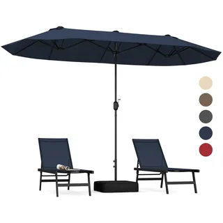 COSTWAY Doppelsonnenschirm mit Ständer 400x200 cm, Sonnenschirm Groß XXL | UPF 50+, Gartenschirm mit Kurbel, Terrassenschirm, Marktschirm für Garten, Terrasse, Marineblau
