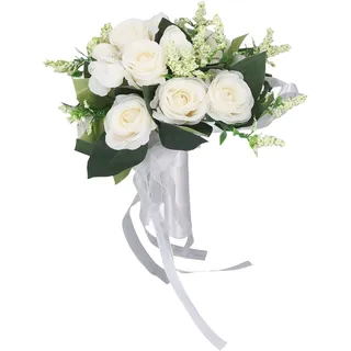 Hochzeit, Brautstrauß, Romantischer Hochzeitsstrauß, Brautjungfer, Hand, die Künstliche Blumen Hält, die Einen Blumenstrauß für Valentinstag, Hochzeitszeremonie, Jubiläumsfeier (Milchig weiß)