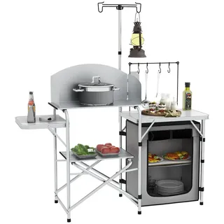 Outsunny Campingküche klappbar, Outdoor Küche mit UV-Schutz, Windschutz, Silber