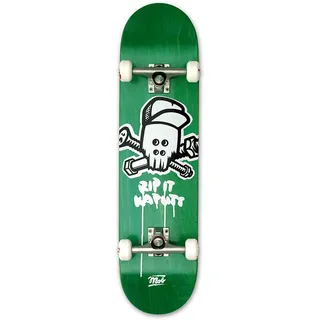 Mob Skateboard Skull 8.0 Complete - Komplettboard 31.875 x 8 Zoll - Holzboard aus Ahornholz - fertig montiert - Anfänger und Profi Skateboard für Jugendliche, Erwachsene - Rip It Kaputt - Grün