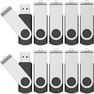FEBNISCTE USB Stick 512MB 10 Stück USB Flash Laufwerke Einklappbarer | Speicherstick 512 MB Schwarz Kleine Kapazität USB-Sticks Metall Pendrive Datenspeicher für Weihnachtskalender Gebaut
