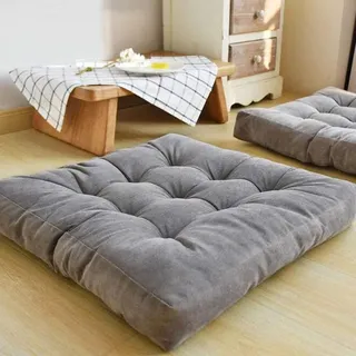 QTQHOME Sitzkissen, aus Cord, groß, quadratisch, Meditationskissen, dick, getuftet, Tatami-Bodenkissen, Baumwoll-Stuhlkissen, Pouf für draußen, Zuhause, Kinder, grau, 55 x 55 cm