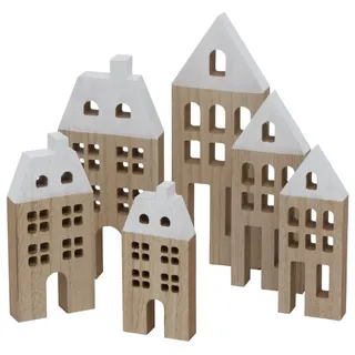 Boltze 6 x Dekohaus Towny Holz Höhe 15-23,5 cm Natur Holzhaus Häuschen