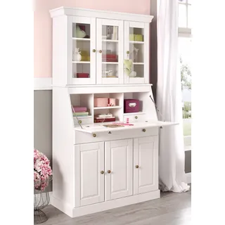 OTTO home Sekretär Rosi im Landhausstil, Schreibtisch aus Massivholz, mit Vitrine, in 2 Breiten weiß 100 cm x 180 cm x 42,5 cm