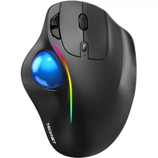 TECKNET Kabellose Trackball-Maus, Ergonomische Maus mit Bluetooth und verschlüsseltem Dongle, 6 Tasten,3 Geräte Verbindung, RGB-Beleuchtung, für PC/Mac