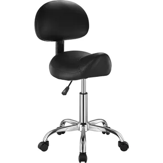 Vevor Sattelhocker Rollhocker 204 kg belastbarer höhenverstellbarer (84-100 cm) Drehhocker Arbeitshocker mit Rückenlehne, ergonomischer PU-Leder-Drehsattelstuhl für Salon Spa Massage Klinik